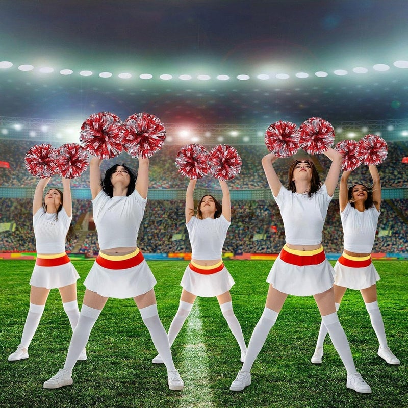 Deekin 12 Pcs Cheerleading Pom Poms Cheerleader Squad Spirited Fun Pompoms 12 Inch Metallic Foil Cheer Pom Poms with Handle Flowers for Sport Team Dance Costume Party 50g Weight Each - Image 5